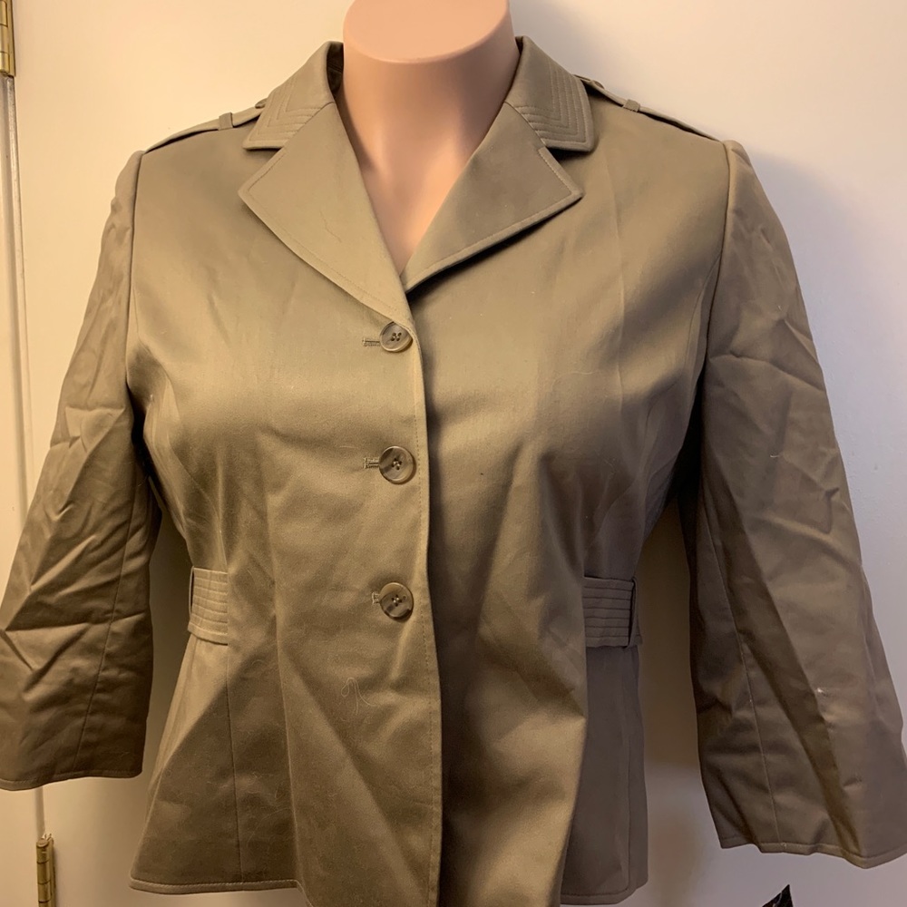 Women’s Tahari Back Belt Detail, 14 Petite Dark Tan Blazer